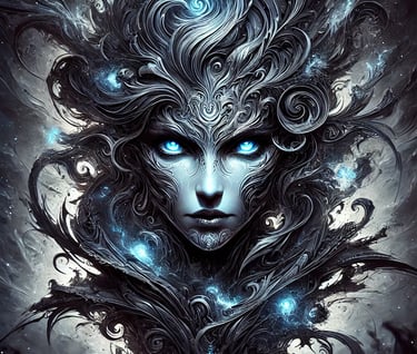 A highly detailed and intense character portrait of Vortex Nexus, inspired by the provided reference