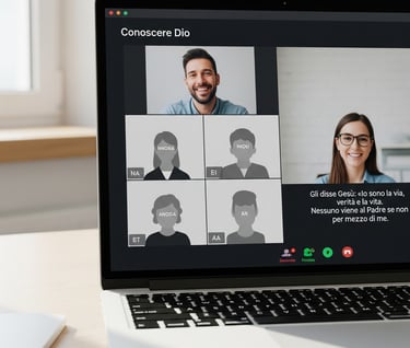 a laptop computer screen showing a video call with a video call