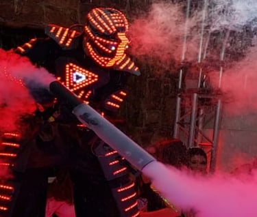 a man in a costume with a giant light up