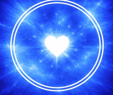 un coeur blanc dans deux cercles blancs dans un ciel bleu irradiant