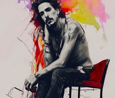 a man sitting on a chair with a phone