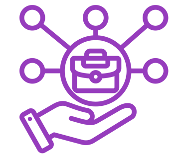 Main qui présente plusieurs services en violet 