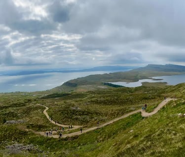 a group of people walking the Storr on the Isle of Skye