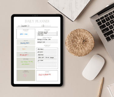 a tablet with a daily schedule and a daily schedule