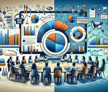 a business meeting room with a large screen with marketing symbolsdisplaying a presentation
