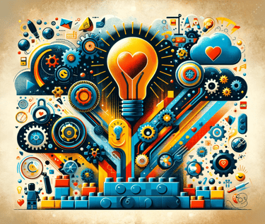 a colorful illustration of a light bulb with legos