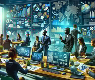 a group of business people working on laptops