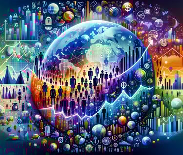a colorful picture of a globe with people