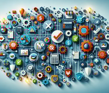 a circle of various colorful icons representing various types of business