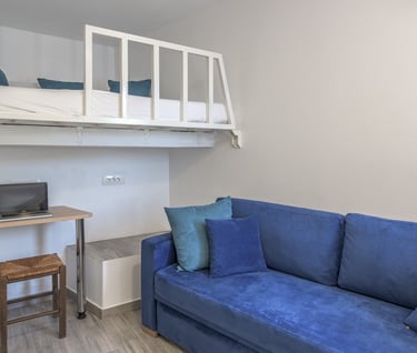 a couch with a loft bed