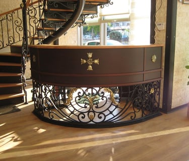 comptoir en bois massif et fer forgé