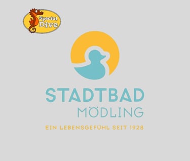 a logo for a dog sitting on a table