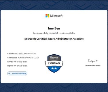 Microsoft Certified Azure Administrator Associate certificate for cloud administration and governanc