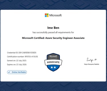 Microsoft Certified Azure Security Engineer Associate certificate for cloud security implementation 