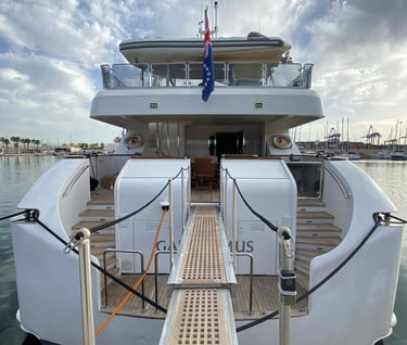 yacht parked with the ladder down