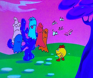 Pac-Man Cartoon Ghosts and Cactus
