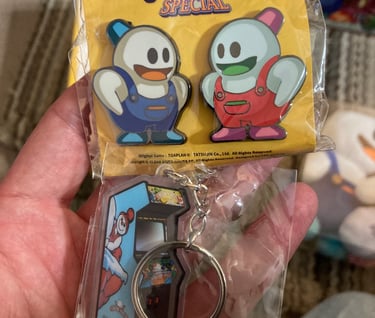 Snow Bros. Special Collector's Edition Nick and Tom Pins and Keychain