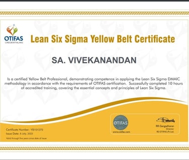 Six Sigma Yellow belt Holder Mr. Vivekanandan