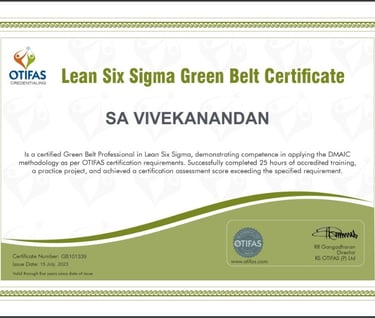 Six Sigma Green belt Holder Mr. Vivekanandan