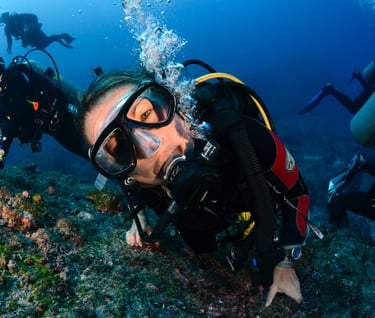 Tracey Billington Scuba Diving with sharks at Cocos Islands, Costa Rica