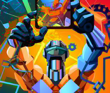 a humanoid robot holding a cell phone up to his face