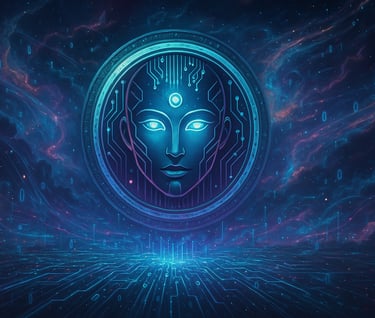 Futuristic AI emblem with glowing circuitry, cosmic background, and digital elements representing PersonAI.