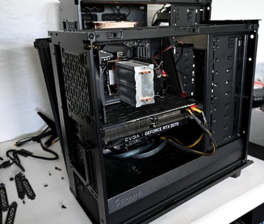a computer case with a computer and a computer mouse