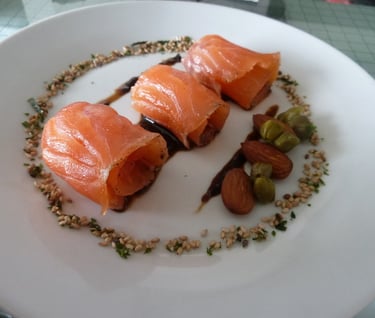 plato de salmón en soja y miel