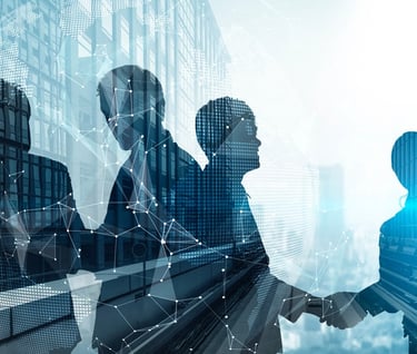 a group of business people shaking hands
