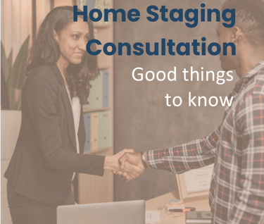 A picture of a woman shaking hands with a man: with caption: Home staging consultation: Good things 