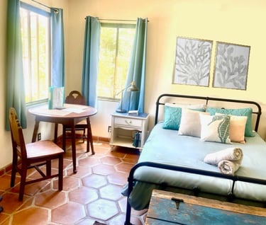a bed room with a bed and a desk