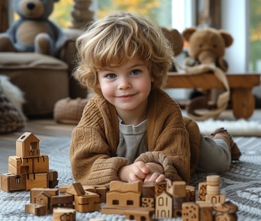 Kind mit einem Holzspielzeug