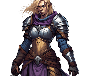 a female knight in armor with a sword