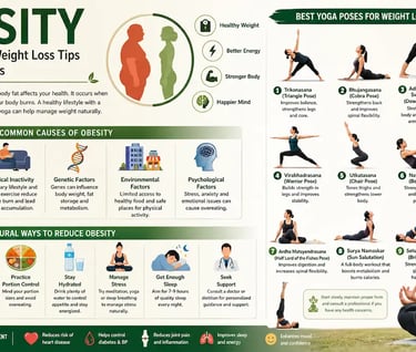 Infographic showing obesity causes, natural weight loss methods