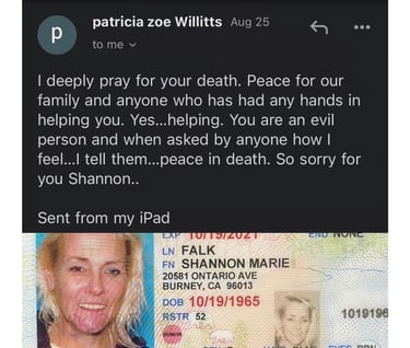 Patricia Willitts praying for the death of Shannon Falk