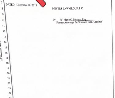 Former Client Shannon Falk fired Merle Meyers in Federal Court December 20, 2013