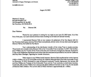 Zoe Falk's 1.1 Million dollar entitlement in Oregon Stolen by her Willitts Grandparents