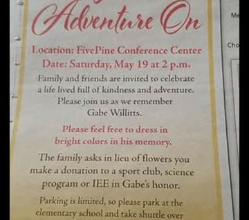 Memorial of William Gabriel Willitts May 19, 2018