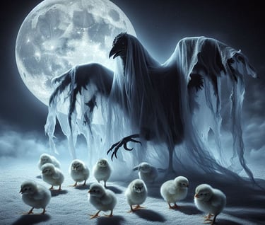 Ghost chicken of Langtoft, with her chicks