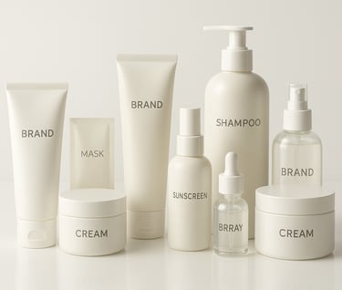 a group of cosmetic products including cream, cream, and cream
