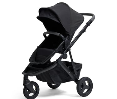 Product photography - a black baby stroller with removable seat