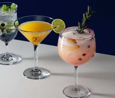Product photography - a couple of drinks in glasses on a table