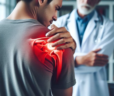 x-ray a man with shoulder pain and a doctor