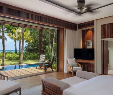 The property features luxurious amenities such as a spa, gym, and well-equipped villas. 