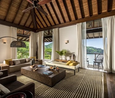The hotel's hilltop location provides stunning sunset views, ideal for swimming and snorkeling. 