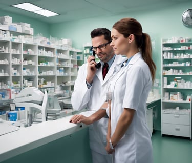 woman wearing white lab coat holding brown bottle and glass tube