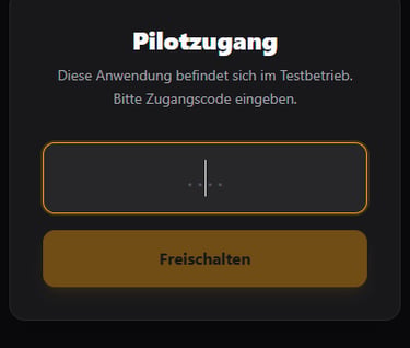 Pilotzugang login screen for a beiltro solutions app featuring a code entry field and unlock button.
