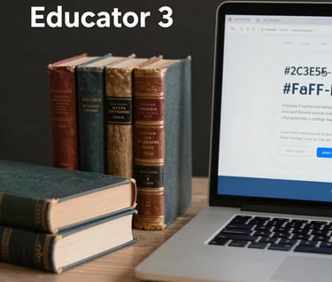A curated arrangement of vintage scholarly books next to a modern silver laptop. Soft, warm directional light highlights the textures. A representation of the 'Educator' facet, using #F8F8F8 and #2C3E50 accents on a dark background.