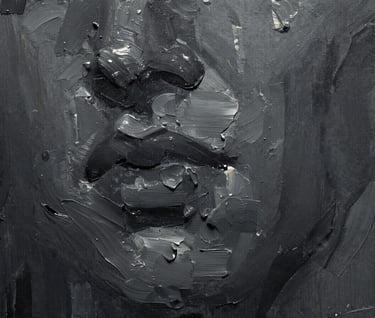 A macro photograph showing the rich texture of high-end oil paint on a canvas, with visible brushstrokes and a sophisticated palette of #1A1A1A and #5F5B54, under soft, museum-quality lighting.