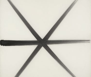 A minimalist monochrome painting with dynamic lines in #1A1A1A against a solid #F9F7F0 background, representing the intersection of modern art and traditional luxury.